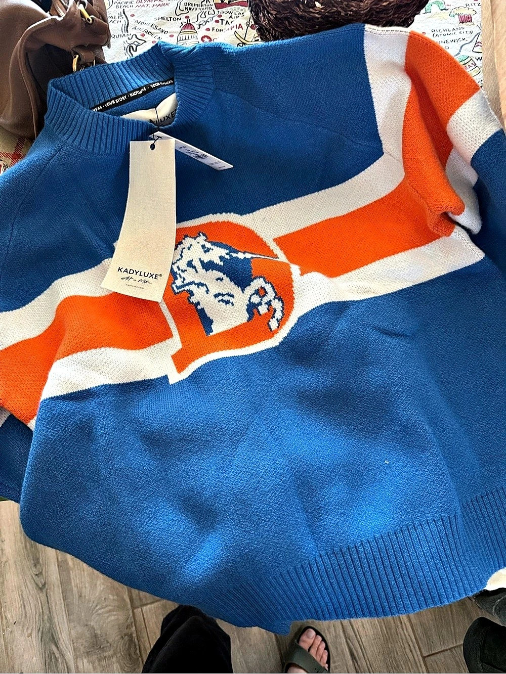 KADYLUXE Denver Broncos Throwback Sweater Color Block Crewneck